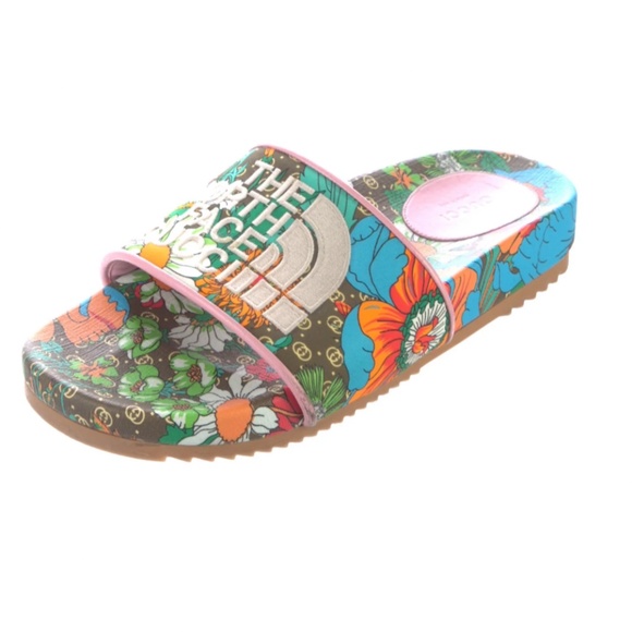 The North Face X Gucci Flora Print Slides Brown slides Size 8, IT 38